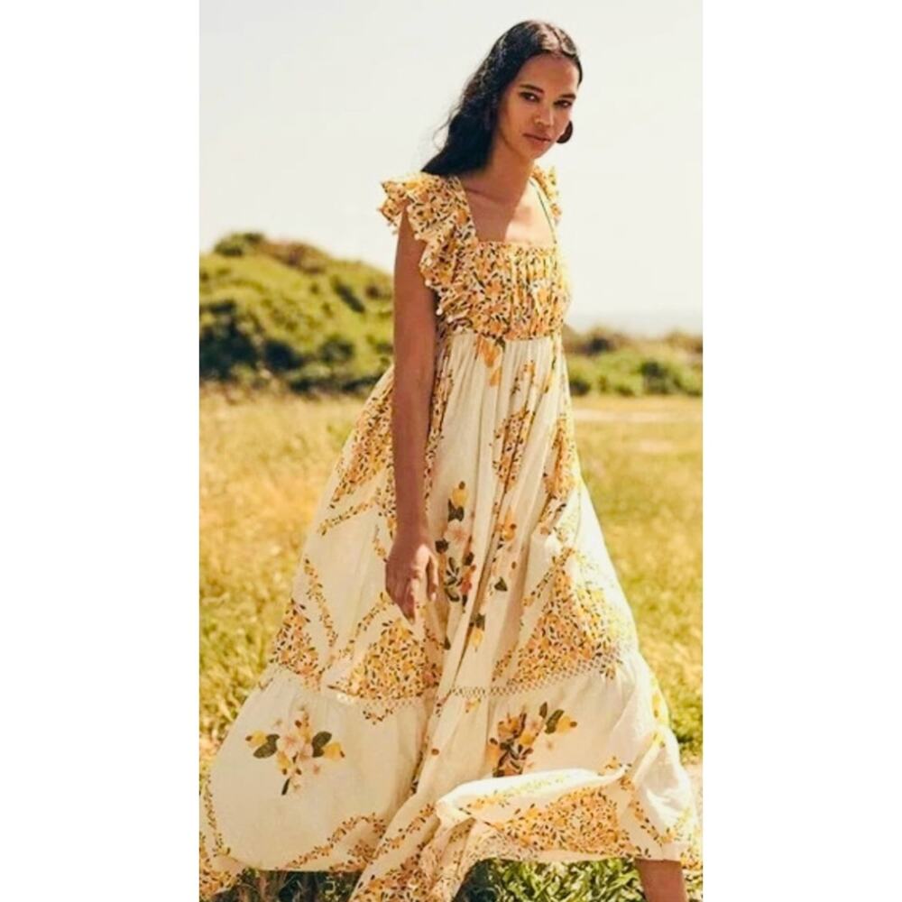 Farm Rio NEW Off White Cashew Crossed Back Maxi Dress, Med